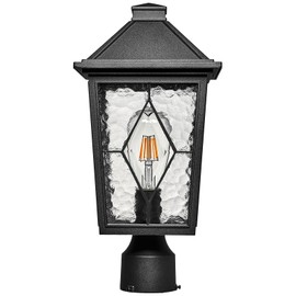 NAXTTII Outdoor Post Lights 13.6 Inch Modern Exterior Post Lantern Pillar Light with Water Ripple Glass Black Aluminum Pole Lights Outdoor
