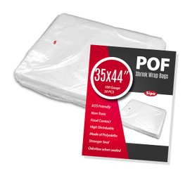 SIPA 35x44 inch 50 PCS 100 Gauge POF NON-VENTING HOLE Shrink Wrap Bags Odorless perfect for wrapping stationery, photo frames, soap supplies, oil bottles, homemade DIY craft for sale.