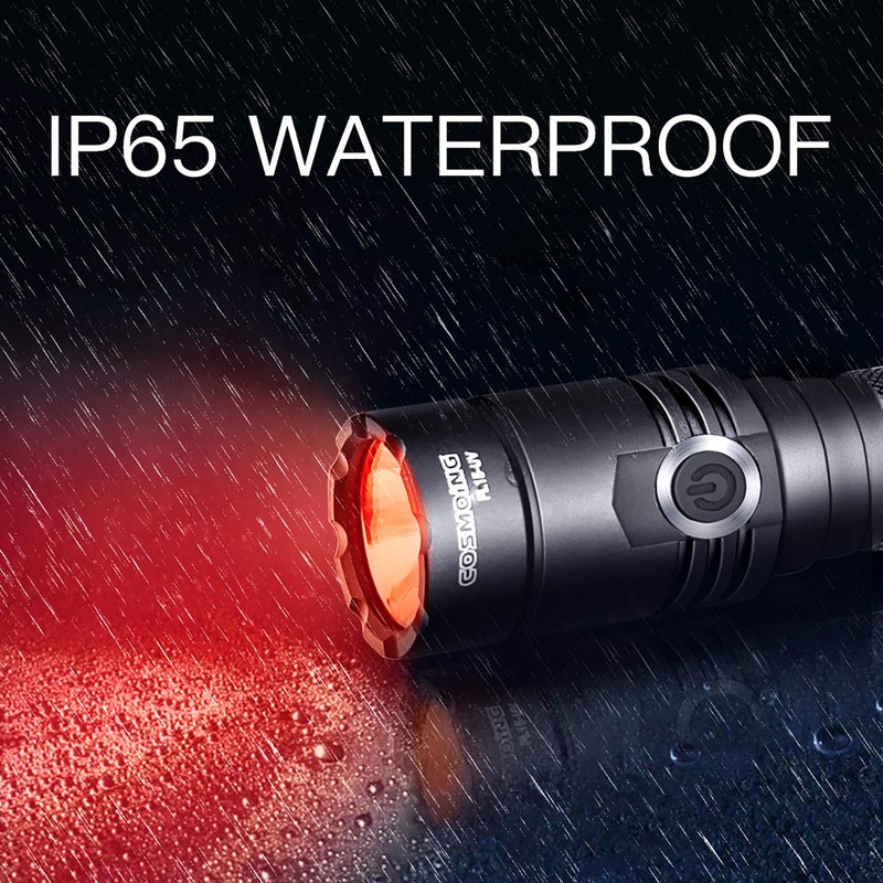 COSMOING High Power Red LED Flashlight Rechargeable, 300 Yards Red