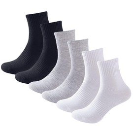 BISOUSOX Boys Crew Socks 6-8 Kids Athletic White Black Cotton Sock Girls Dress School 10-12 Years Old 6 Pack