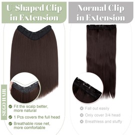 SEGO Clip-In Extensions Like Real Hair, 1 Piece U-Shaped Hair Extensions with 5 Clips, 45 cm, Straight, for Full Head, 160 g, Medium Brown