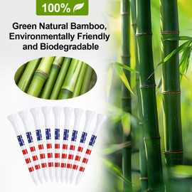 BIVASMWATH Golf Tees 3-1/4" Durable Bamboo Tees 100 Pack, Friendly Biodegradable Material Reduce Friction Side Spin More Stable