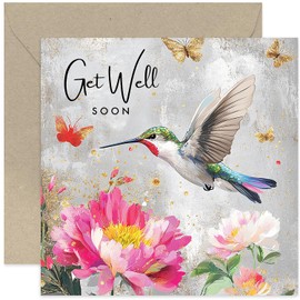 Humming Bird Get Well Soon Card for Female Friend, Women, Sister, Niece, Aunt, Grandma - Surgery, Unwell, Feel Better - Blank Inside