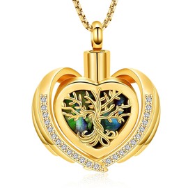 AIWENXI Tree of Life Cremation Jewellery Urn Necklaces for Ashes Heart Shape Lovers Keepsake Memorial Urn Stainless Steel Ash Pendant Cremation Jewellery, Stainless Steel