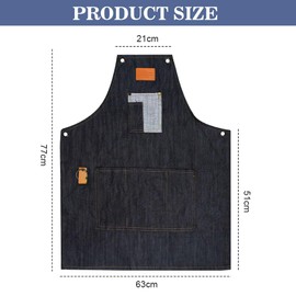 DECARETA Denim Work Apron Denim Apron Craftsman Apron with Pocket Adjustable Kitchen Apron Denim Apron for Coffee Bar Garden, Blue, as shown in the picture
