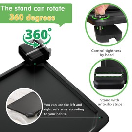 Smatdecis Couch Arm Tray Table Sofa Arm Clip, Armrest Tray Table Suitable for Home Drinks/Fast Food/Fruit Etc, Large Size Multi-Function Black(360° Rotating Stand B)