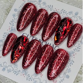 Passionate Red Handmade Nail Tips - Water Drop / 정열의 레드 수제네일팁 - 물방울