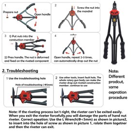 SMT- Professional Rivet Gun Tool, Hand Nut Riveter 440mm 17" Rivnut Thread Setting Tool Nut Setter NutSert Metric SAE Riveting [P/N:ET-TOOL1-BT604-BK]