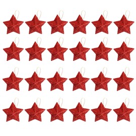 HIXNUG 24 Pieces Glitter Star Baubles Christmas Tree Baubles Decorations Star Shaped Christmas Tree Ornaments for Xmas Tree House Holiday Wedding Party Decor (red)
