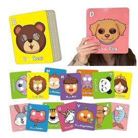 Alphabet Flash Cards,Giant ABC Animal Mask Flash Cards,with Animal Masks, Colorful Alphabet Mask Cards, Interactive Education Games (26pcs)