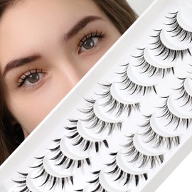 EMEDA Manga Wimpern 10 Paare 5 Stil-Mix Manga Lashes Künstliche Wimpern Natürlich Weich und Kurz Cosplay eyelash Anime Lashes Transparentes Band 100% Handgefertigt Fake Lashes (Manga Mix)