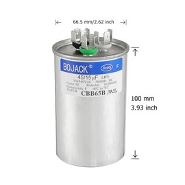 BOJACK 45+15 uF 45/15 MFD ± 6% 370V/440V CBB65 Condensador de arranque circular de doble funcionamiento, para funcionamiento de motor de CA o arranque