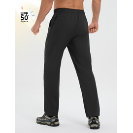 baleaf Men's Travel Pants Ripstop Hiking Waterproof Quick Dry Elastic Waist with Zip Pockets UPF 50+ Work Cargo Black M