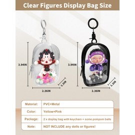 2PCS Clear Doll Display Bag, Portable Figure Display Bag with Keychain for Sonny Baby,Blind Box Display Case, Pouch Keychain Charms for Collectibles,3.94*2.36IN(White*2