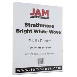 JAM PAPER Strathmore 24lb Paper - 90 gsm - 8.5 x 11 - Bright White Wove - 100 Sheets/pack