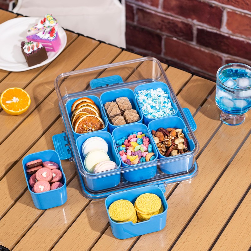 Divided Snack Serving Tray with Lid and Handle Travel Snackle