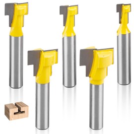 GOMETY 5-Piece 8 mm Milling Cutter Set, T-Slot Cutter, 8 mm Cutter Shank, T-Track Slot, Wood Cutter for Router, Cutter Tool Set, T-Slot Cutter for Router Woodworking Cutter Router Bit