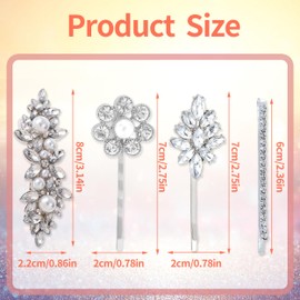 Piacolnic 10 Pack Rhinestone Hair Clip, 4 Styles Wedding Hair Clip for Women, Elegant Fancy Leaf Crystal Hair Barrette Silver Pearl Hair Accessories for Bride Women Wedding