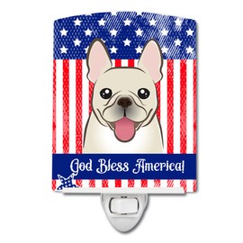 Caroline's Treasures BB2168CNL American Flag and French Bulldog Ceramic Night Light Compact, UL-Certified, Ideal for Bedroom, Bathroom, Nursery, Hallway, Kitchen, 6x4x3, Multicolor