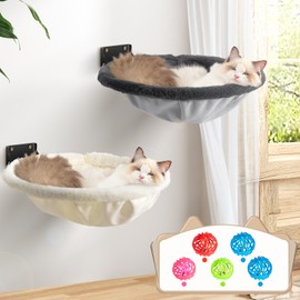 JUNSPOW Cat Hammock Wall Mounted, Foldable & Stable Cat Beds- Breathable Cats Wall Shelves for Sleeping, Playing, Climbing, and Lounging - Maximum Hold Up to 30lb（Gray+Cream,Faux Rabbit Fur）