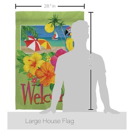 Breeze Decor HS106066-BO-02 Welcome Tropical Summer Fun in The Sun Decorative Vertical House Flag Set, 28"x 40" w/Flagpole, Multi-Color