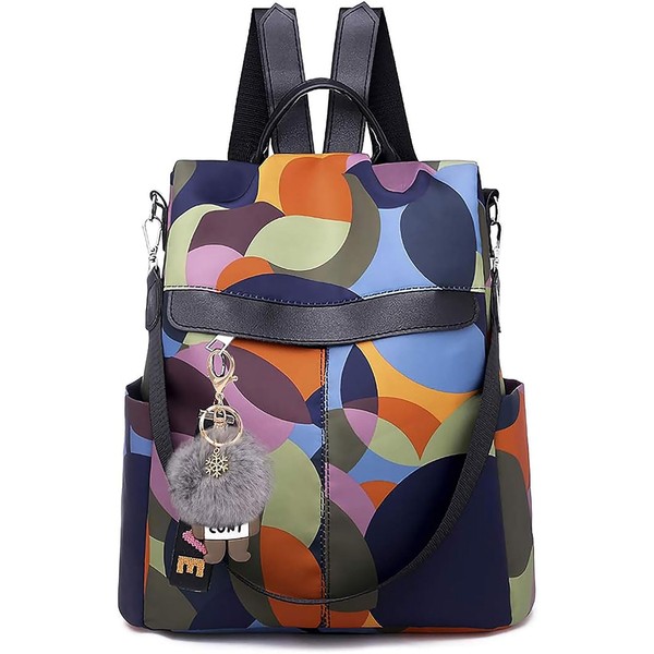 COFIHOME Fashion Backpack for Women Waterproof Rucksack Daypack Anti-theft Shoulder Bag Handbag Casual Travel Bag Hiking Backpack Purse with Pom Pom Keychain, Large, Multicolor