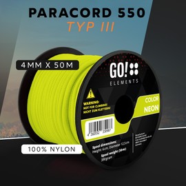 GO!elements 50 m Paracord Rope Made of Tear-Resistant Nylon Cord – 4 mm Paracord 550 Type III Cord – Suitable as All-Purpose Rope & Cord – Max. 250 kg, Colour: Neon