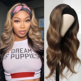 olimaruly Highlight Ombre Headband Wig Human Hair Body Wave Human Hair Wigs Honey Blonde Brazilian Glueless Wigs for Black Women 150% Density (#4/27 Highglight Headband Wig 12 Inch)
