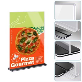 Gipizi Acrylic Table Stand, A5 Acrylic Sign Holder, Double-Sided, Transparent Acrylic Menu Cards for Restaurant, Office, Hote, Photo Display Stand Holder for Weddings