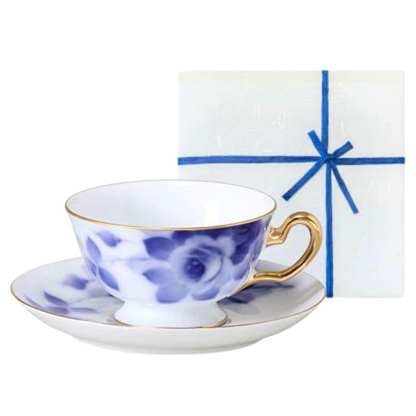 Okura Toen 8011/6C Blue Rose Cup & Saucer Wrapping with Washi Paper