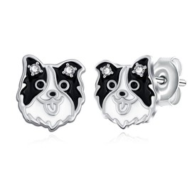 Border Collie Earrings 925 Sterling Silver Border Collie Dog Stud Earrings Border Collie Dog Jewelry Gifts for Women