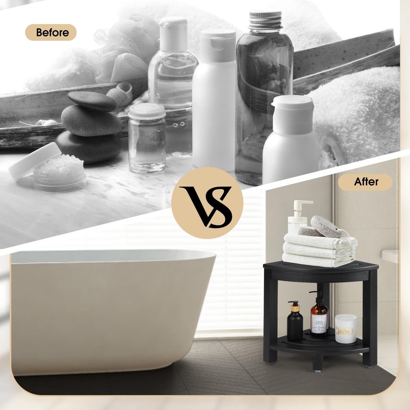 Apolimi HDPE Corner Shower Stool,Shower Bench Seat with Storage Shelf