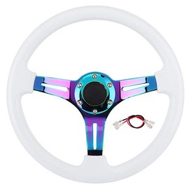 Terisass Volante Universal 14 Pulgadas Volante de Carreras de Coches de 6 Orificios                                                                   