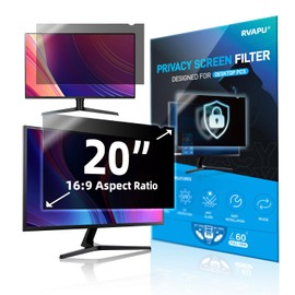 RVAPU Computer Privacy Screen Filter 20 Inch for 16:9 Widescreen Monitor Removable Anti Scratch Eye Protection Anti Glare Blue Light Screen Protector Film