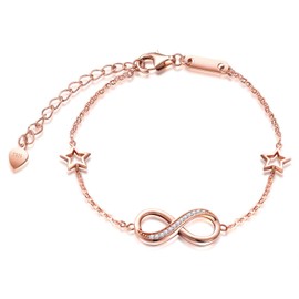 Fashion Infinity Symbol Women's Girls Bracelet, 925 Sterling Silver Cubic Zirconia Bracelet, Adjustable Stars Bracelet, Christmas Birthday Gift., Silver, Rose Gold