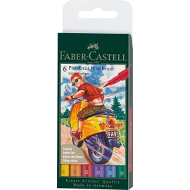 Faber-Castell Art & Graphic Pitt Artist Pen Brush India Ink Pen, Colour Wheel, Wallet Of 6, For Art, Craft, Drawing, Sketching, Home, School, University, Colouring