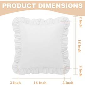Ruffle Pillow Cases 18x18 Inches, White Square Ruffled Pillow Covers Set of 2, Microfiber Wrinkle Resistant Pillow Shams with Envelope Closure for Sofa Bed Living Room (White, 18" x 18" (Pack of 2))