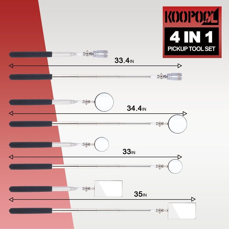 4 Pieces Telescoping Inspection Mirror Telescoping LED Lighted Flexible Inspection
