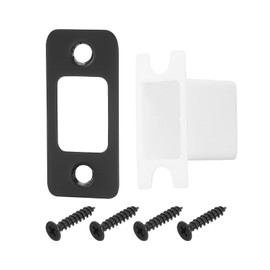 sourcing map 4Set Door Strike Plate, 57mm x 25.5mm Stainless Steel Latch Deadbolt Replacement Lock Strike Plate for Door Frame Door Jamb Reinforcement, Round Corner, Black