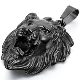 Cupimatch Lion Head Pendant Necklace, Mens Stainless Steel Gothic 22 Inch Biker Link Chain Gold Black (Black)