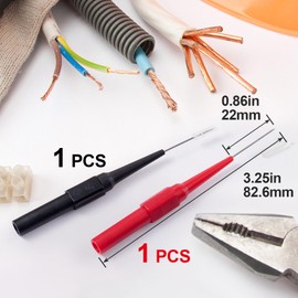 HINZIC 2pcs 0.027in Test Probe Pins, Stainless Steel Insulation Needle Probe, No-Destructive Multimeter Probe for Car Banana Socket Tester- Red & Black