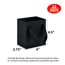HUAPRINT 12 Pack Extra Small Black Gift Bags,4x2.75x4.5 inch Tiny Mini Paper Bags with Handles Bulk For Party Favors,Presents,Birthday, Weddings,Baby Showers,Business,Shopping