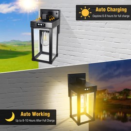 Kuniwa Solar Wall Lights Outdoor, Solar Sconce Lights with 3 Lighting Modes, Dusk to Dawn Exterior Porch Light fixtures, Wall Mount Solar Wall Lantern Outside Waterproof for Garage Patio Yard, 2 Pack