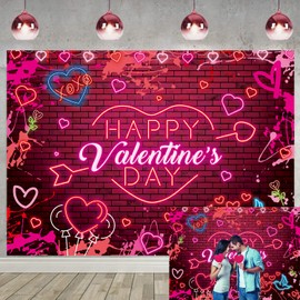 Happy Valentines Day Backdrop 7x5FT Red Glitter Heart Valentine's Day Photography Backdrop Valentines Theme Party Decorations Couple Studio Portrait Pictures Shoot Props
