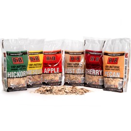 BBQ Wood Chips for Smoker Variety Pack (6 Flavors) Apple, Mesquite, Hickory, Cherry, Pecan, Post Oak Wood Chips for Smoking, Grilling & Camping, 180 Cu. in Per Bag - Made in USA