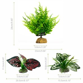 Moonorange Reptile Artificial Plants, Terrarium Plants Decorations Supplies, Aquarium Fish Tank Plants, Amphibian Habitat Hideout Tank Accessories(L Set-3pcs/E)
