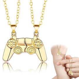 Unisex Creative Magnetic Necklace Game Controller Pendant Necklace Matching Necklace for Couples or Best Friends Birthday Gift (Gold and Gold Combination)