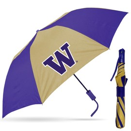 Storm Duds Ultra-Water Resistant Sport Umbrella - University of Washington Two Tone Purple and Gold - 48” Coverage w/Push Button Automatic Open - Flexible, Wind & Rust Resistant Folds to 17 Inches