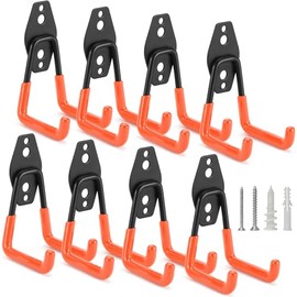 Paquete de 8 ganchos de cochera resistentes para almacenamiento de pared, para colgar escaleras, cuerdas, mangueras, artículos a granel