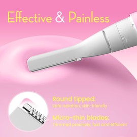 OLOV slim Facial Hair Removal for Women, Painless Eyebrow Trimmer with Pivoting Head, Electric Battery Operated Body Hair Remover with 2 Replaceable Blade for Face Neck Chin Bikini, Pink